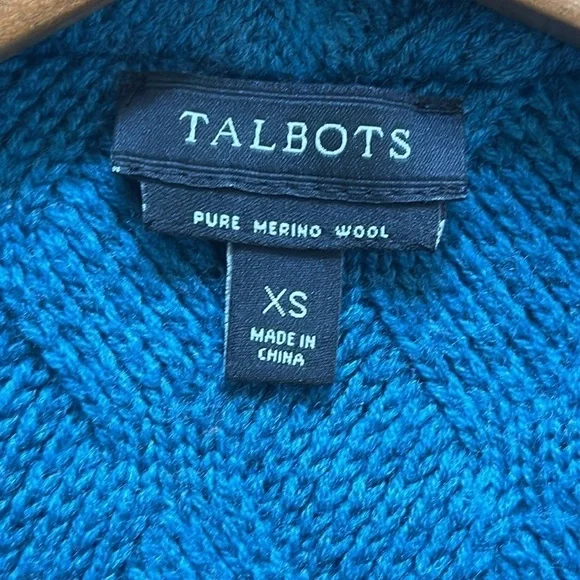 New Talbots teal basket weave pure merino wool sweater cardigan - Picture 5 of 7
